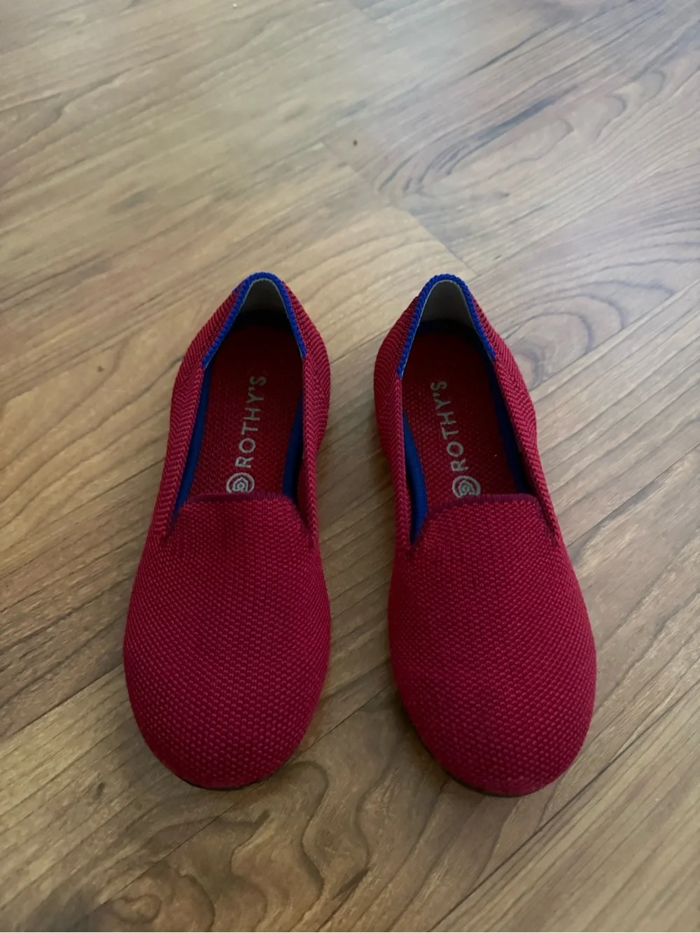 Rothy's For Girls  The Loafer Red Flats With Cobalt Trim Slip-On Shoes Size 12